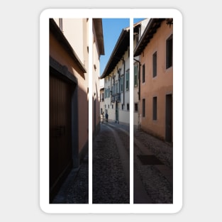 North Italy Life in the center of the lombard medieval city. Walking through narrow streets and walls. Sunny summer day. (vertical) Sticker